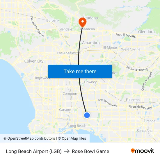 Long Beach Airport (LGB) to Rose Bowl Game map