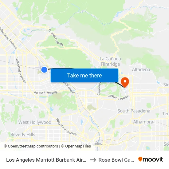 Los Angeles Marriott Burbank Airport to Rose Bowl Game map