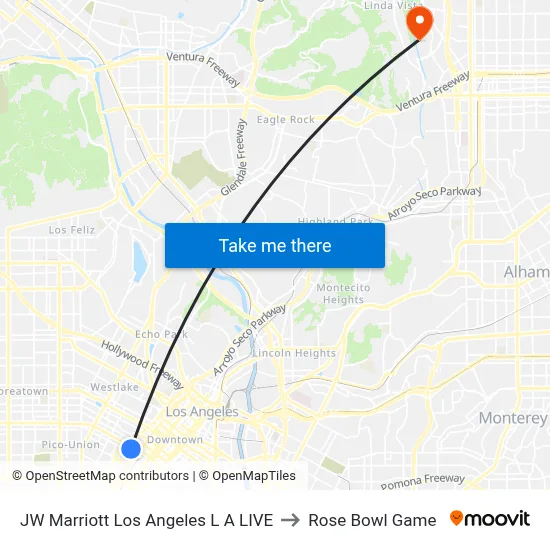 JW Marriott Los Angeles L A LIVE to Rose Bowl Game map