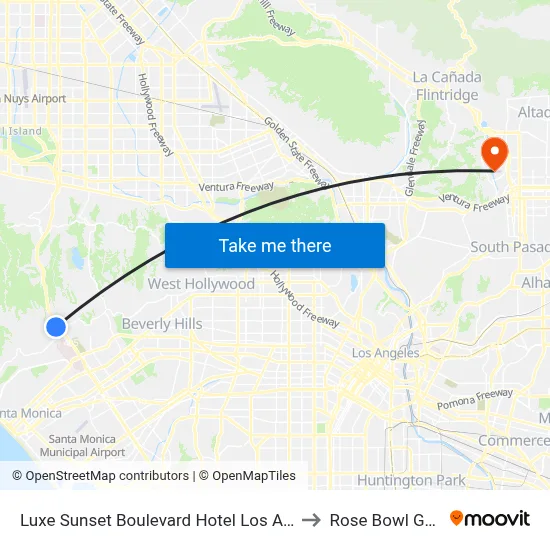 Luxe Sunset Boulevard Hotel Los Angeles to Rose Bowl Game map