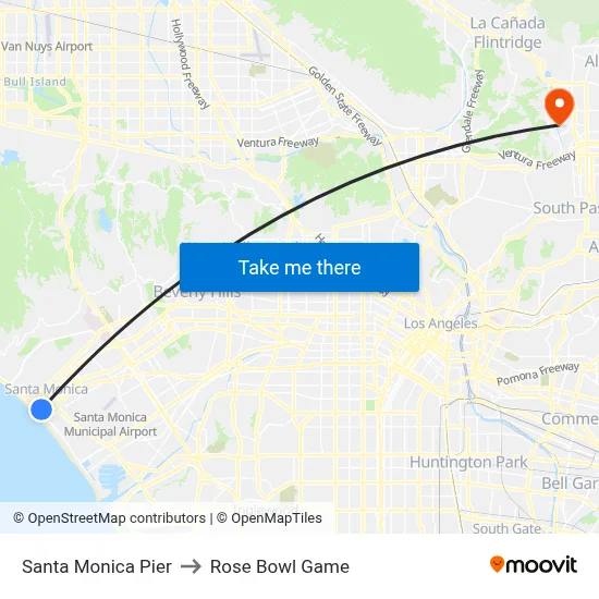 Santa Monica Pier to Rose Bowl Game map