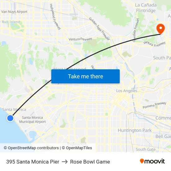 395 Santa Monica Pier to Rose Bowl Game map