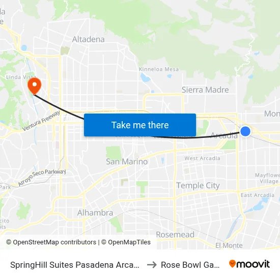 SpringHill Suites Pasadena Arcadia to Rose Bowl Game map