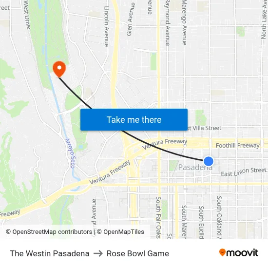 The Westin Pasadena to Rose Bowl Game map