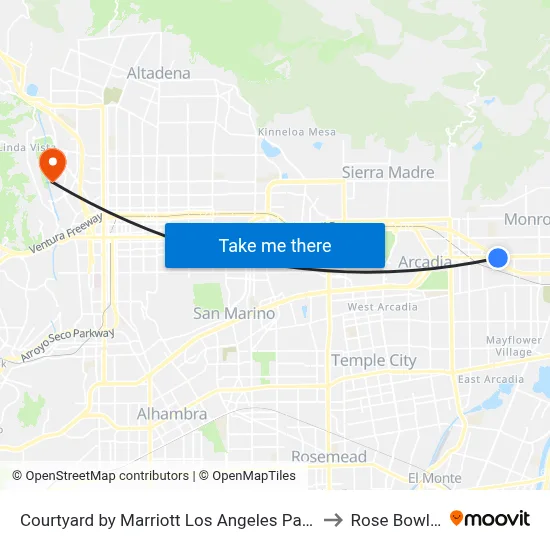 Courtyard by Marriott Los Angeles Pasadena/Monrovia to Rose Bowl Game map