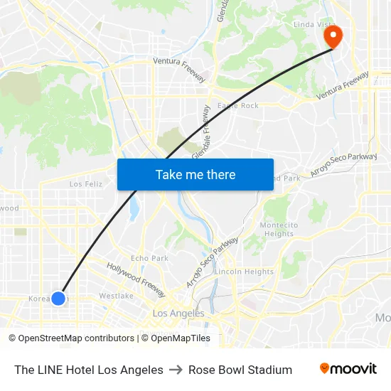 The LINE Hotel Los Angeles to Rose Bowl Stadium map