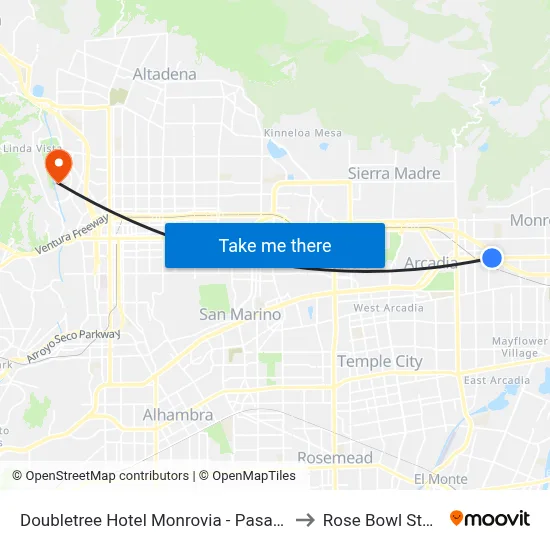Doubletree Hotel Monrovia - Pasadena Area to Rose Bowl Stadium map