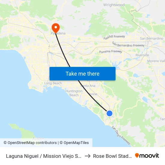 Laguna Niguel / Mission Viejo Station to Rose Bowl Stadium map
