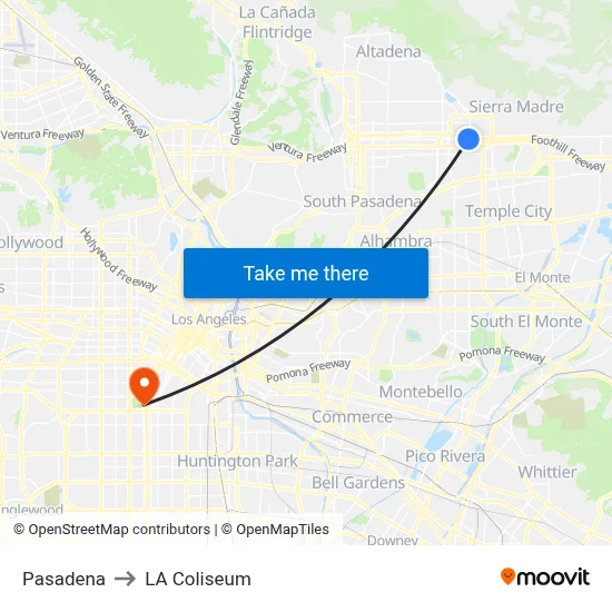 Pasadena to LA Coliseum map