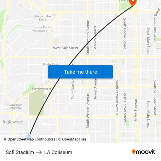 Sofi Stadium to LA Coliseum map