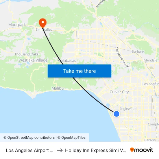 Los Angeles Airport LAX to Holiday Inn Express Simi Valley map
