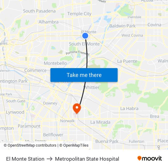 El Monte Station to Metropolitan State Hospital map