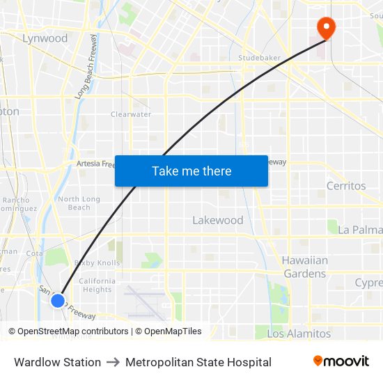Wardlow Station to Metropolitan State Hospital map