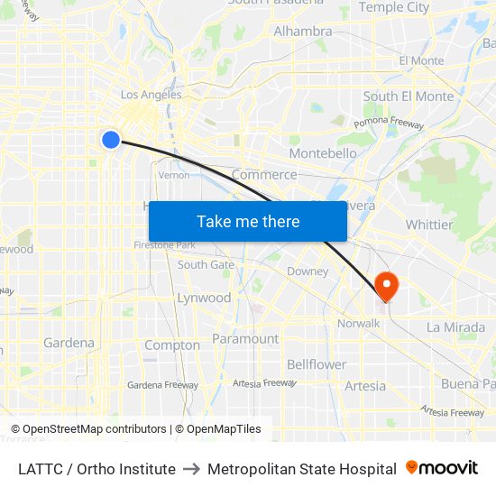 LATTC / Ortho Institute to Metropolitan State Hospital map