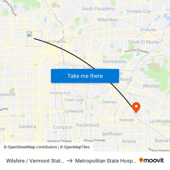 Wilshire / Vermont Station to Metropolitan State Hospital map