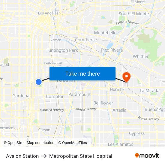 Avalon Station to Metropolitan State Hospital map