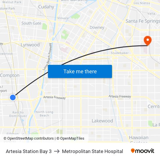 Artesia Station Bay 3 to Metropolitan State Hospital map