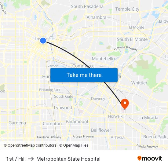 1st / Hill to Metropolitan State Hospital map