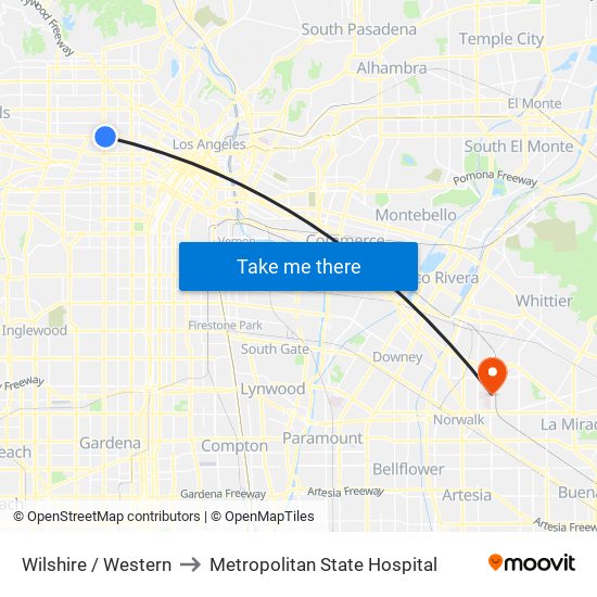 Wilshire / Western to Metropolitan State Hospital map