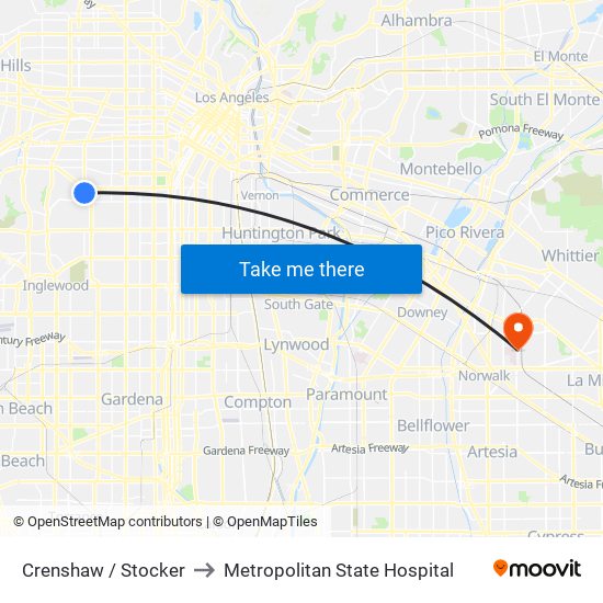 Crenshaw / Stocker to Metropolitan State Hospital map