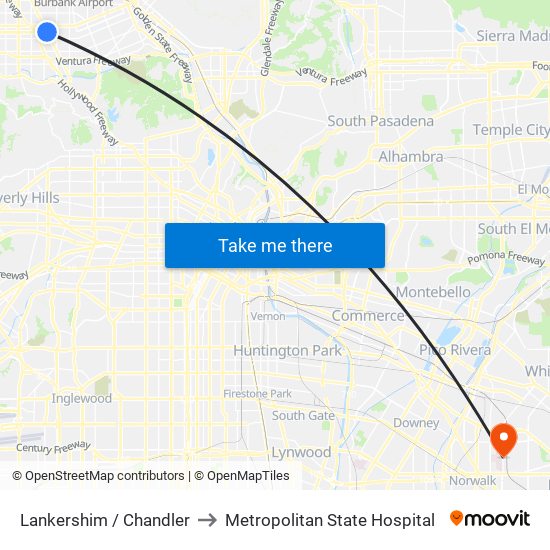 Lankershim / Chandler to Metropolitan State Hospital map