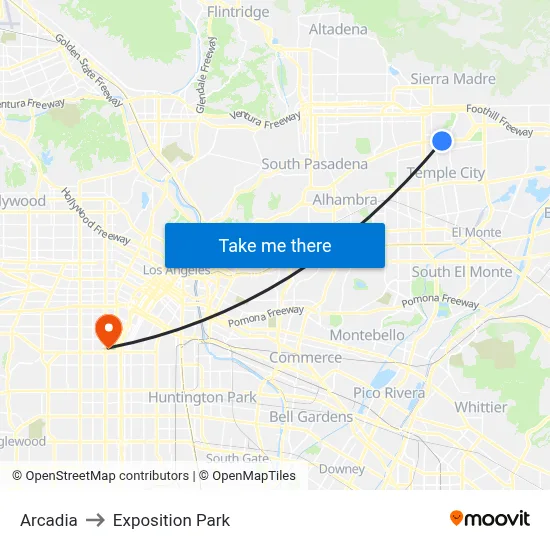 Arcadia to Exposition Park map