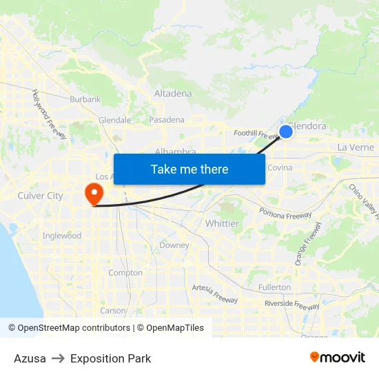 Azusa to Exposition Park map