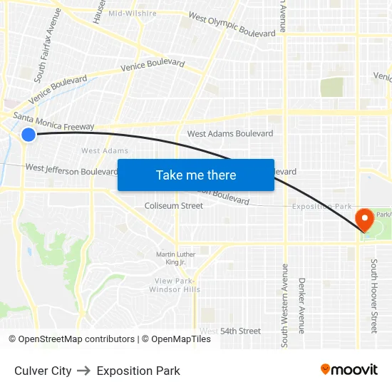 Culver City to Exposition Park map