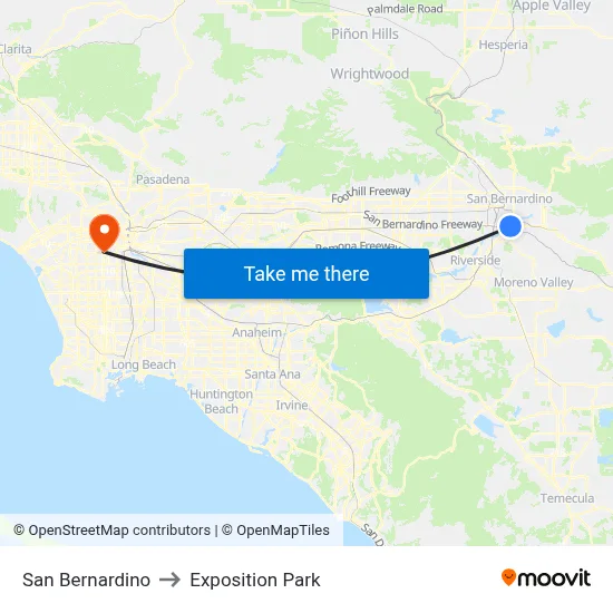 San Bernardino to Exposition Park map