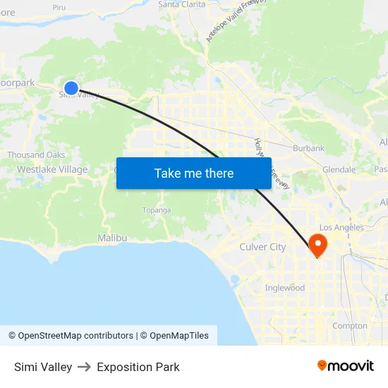 Simi Valley to Exposition Park map