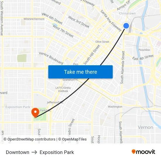 Downtown to Exposition Park map