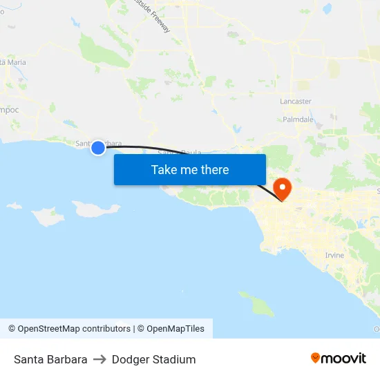 Santa Barbara to Dodger Stadium map