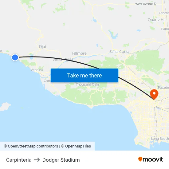Carpinteria to Dodger Stadium map