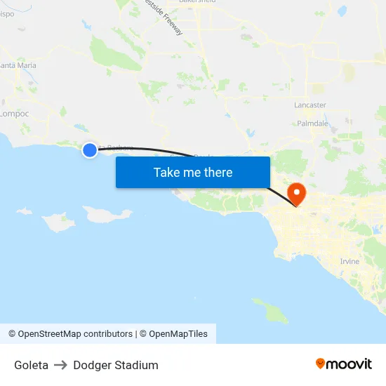 Goleta to Dodger Stadium map