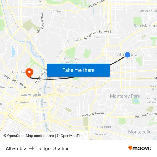 Alhambra to Dodger Stadium map