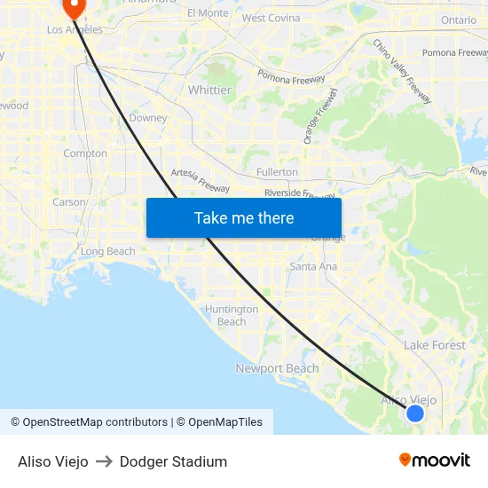 Aliso Viejo to Dodger Stadium map