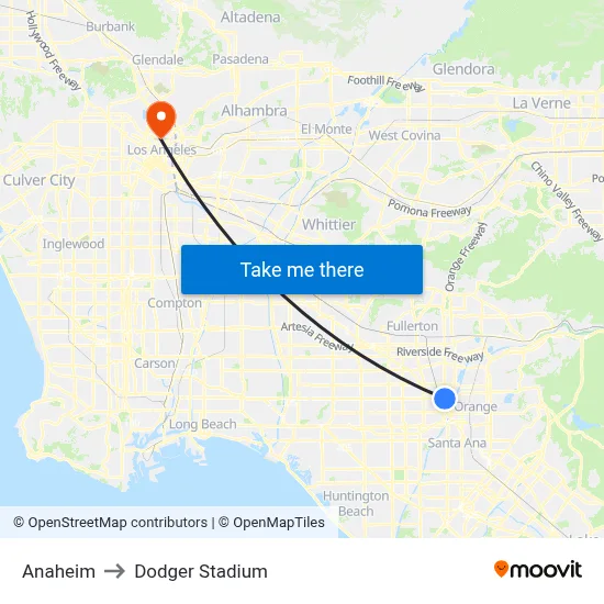 Anaheim to Dodger Stadium map
