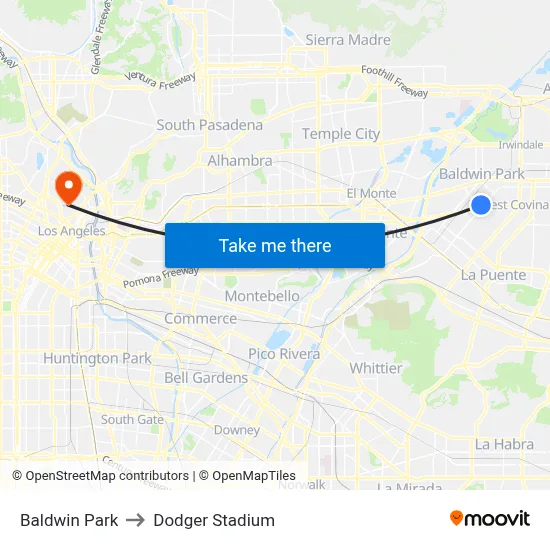 Baldwin Park to Dodger Stadium map