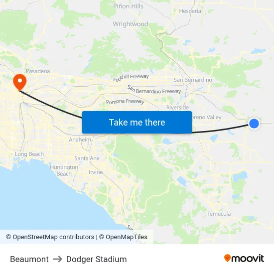 Beaumont to Dodger Stadium map