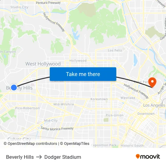 Beverly Hills to Dodger Stadium map