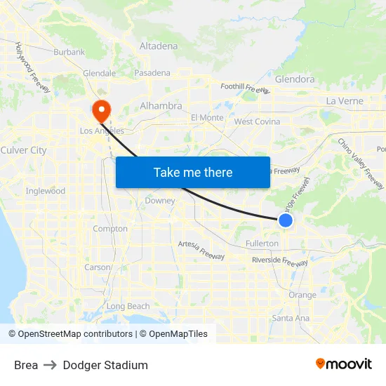 Brea to Dodger Stadium map