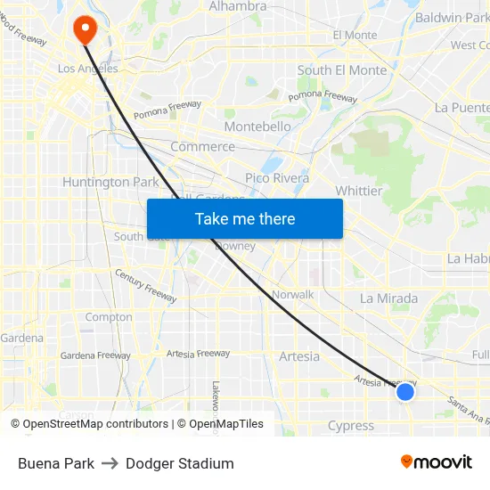 Buena Park to Dodger Stadium map