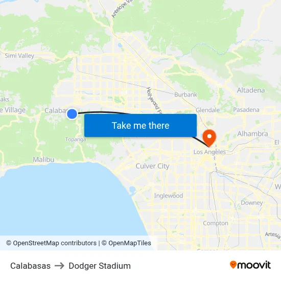 Calabasas to Dodger Stadium map
