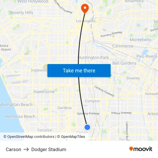 Carson to Dodger Stadium map