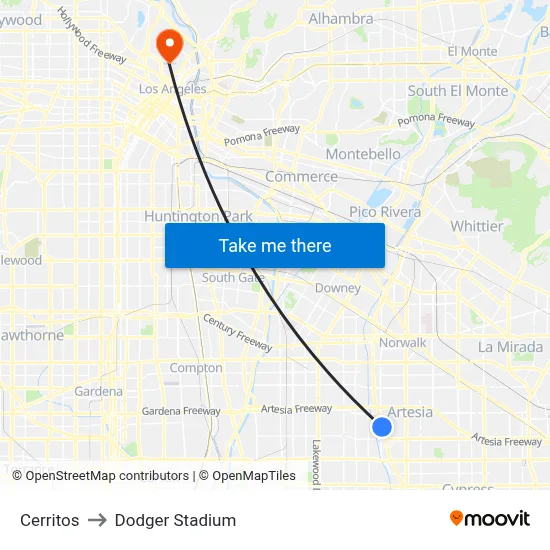 Cerritos to Dodger Stadium map