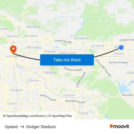 Upland to Dodger Stadium map