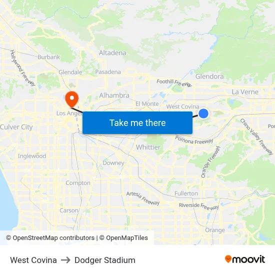 West Covina to Dodger Stadium map