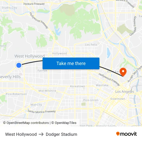 West Hollywood to Dodger Stadium map