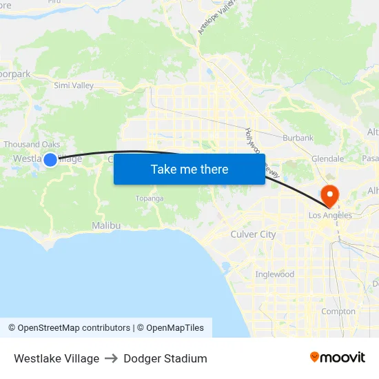 Westlake Village to Dodger Stadium map