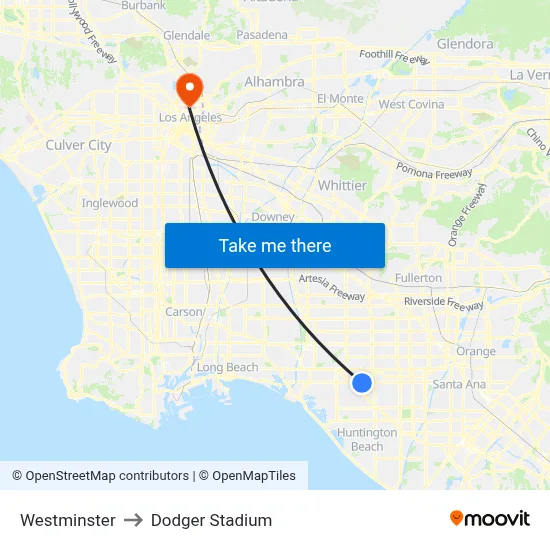 Westminster to Dodger Stadium map